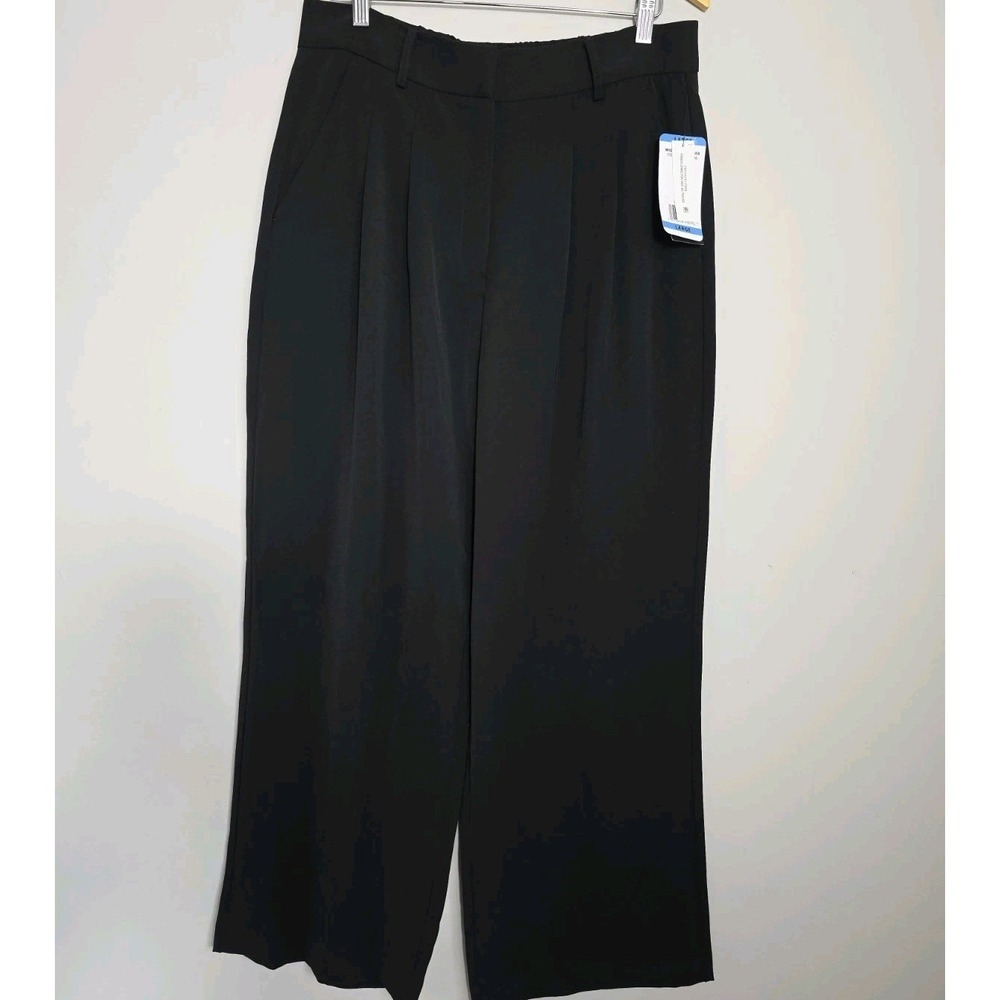 French Connection Wide Leg Trousers L Black High Rise NWT 30x27 Chic - Picture 2 of 13